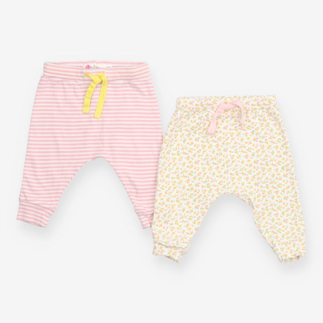 Joggers 2pc pink white stripe yellow flower