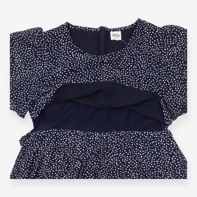 Nursing Dress Navy White Spot Floaty Sleeve Midi
