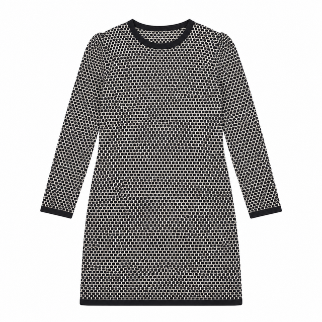 Dress Knit Jacquard Geometric Black White