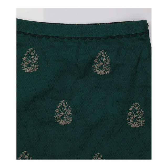 Dark Green Pinecone Embroidered Cotton A-Line Mini
