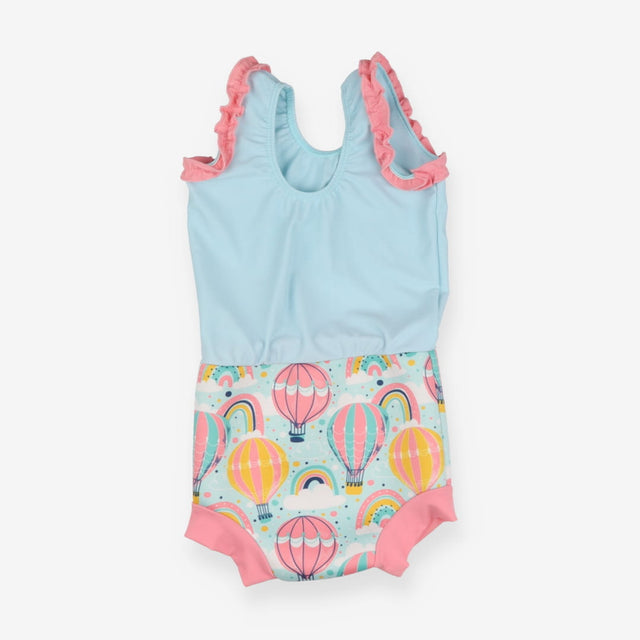 Swim Suit with Nappy Blue and Pink Hot Air Balloon