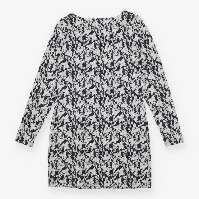 Navy White Jacquard Long Sleeve Dress