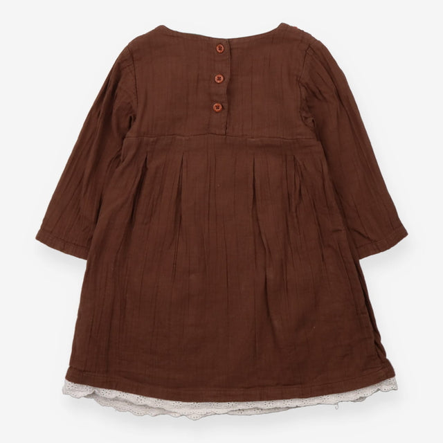 Linen Mix Dress Brown with Berry Detail