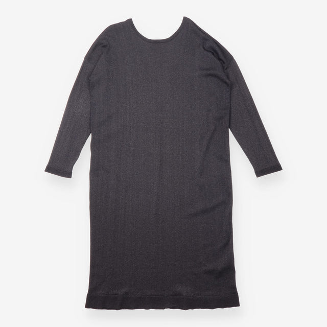 Midi Dress Knitted Long Sleeve Metallic Black
