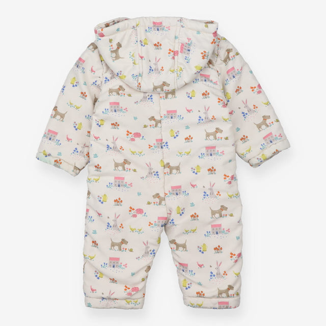 Pramsuit Cream with Animals pink fur lining