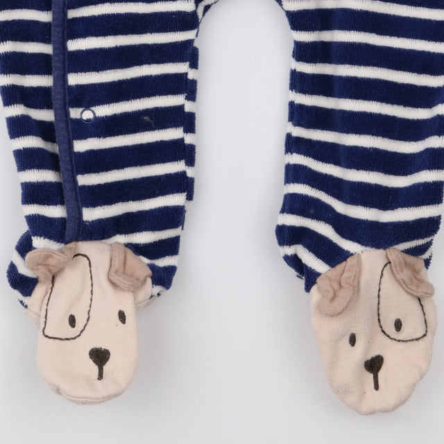 Velour Sleepsuit Navy and White Stripe - Dog in Ra