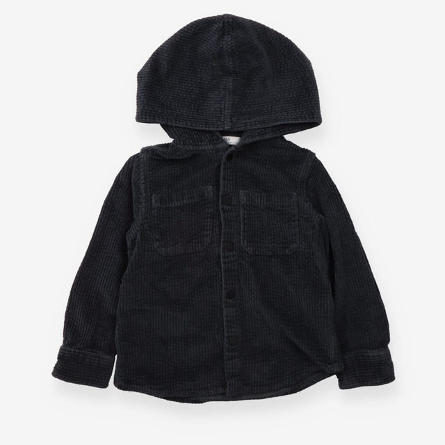 Charcoal cord hooded shirt jacket