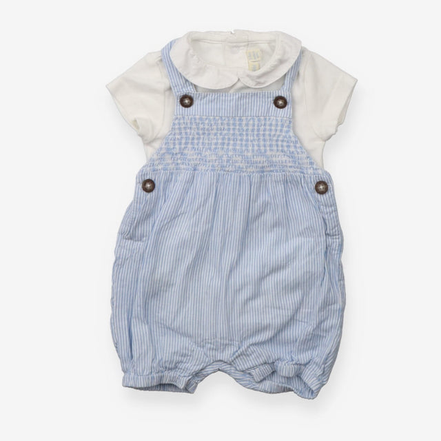 Striped blue and white romper with bodysuit