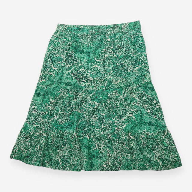 Green Cream Paisley Printed Tiered Maxi Skirt