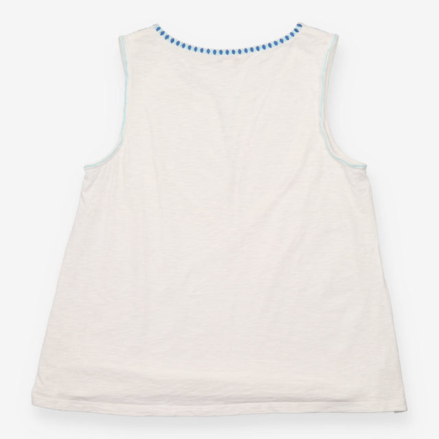 Top Sleeveless Embroidered V-Neck Cotton White Blu