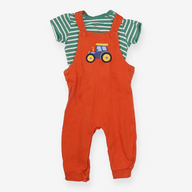 Orange Tractor Dungarees with green Striped T-shir