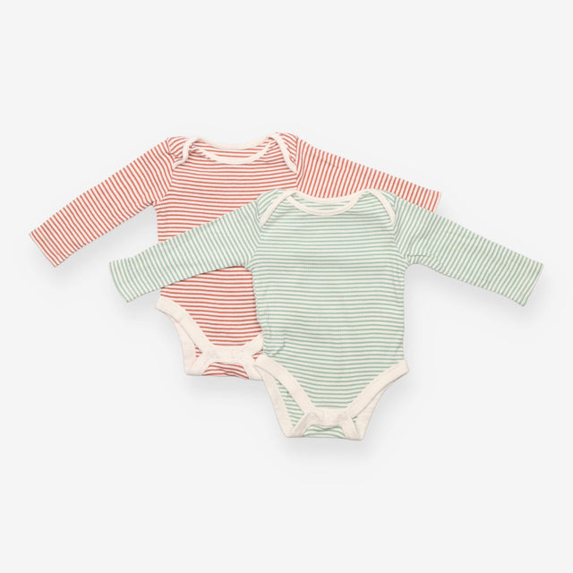 Bodysuit long sleeved green orange striped 2 Pack