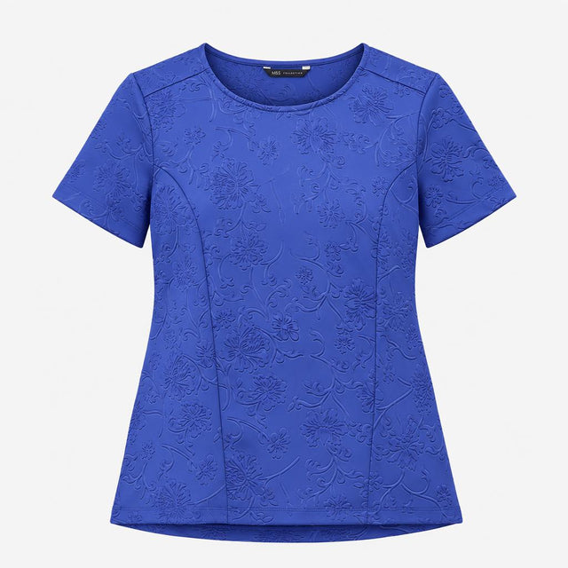 Royal Blue Embossed 3D Floral Textured Stretch Sho