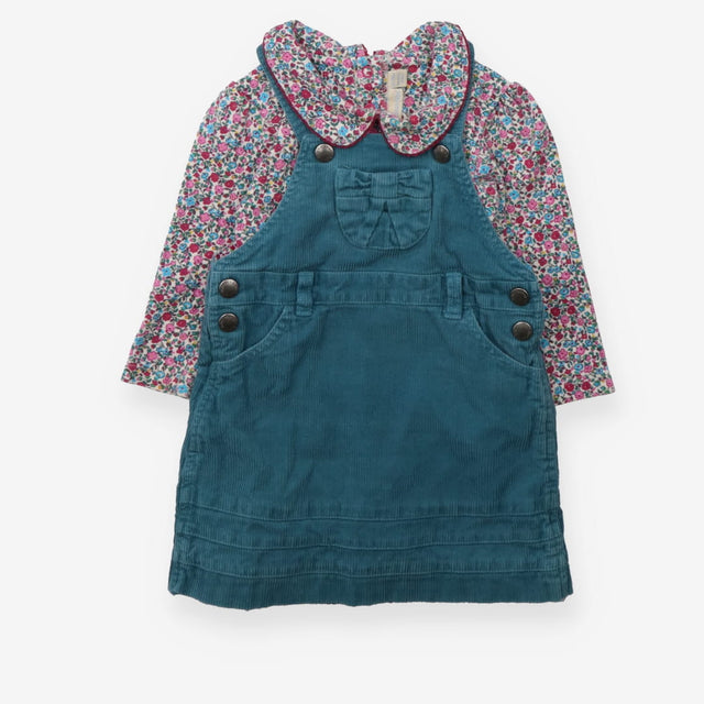 Pinafore Cord Dress Turquoise with Pink Floral Col