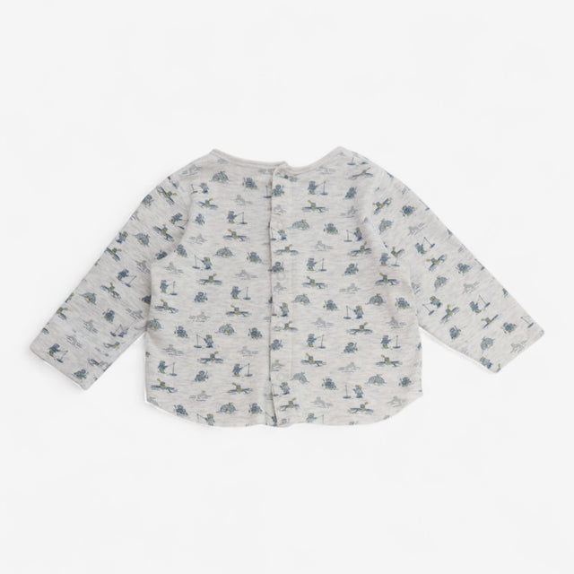 T-Shirt Grey with Eskimo Print and Popper Back