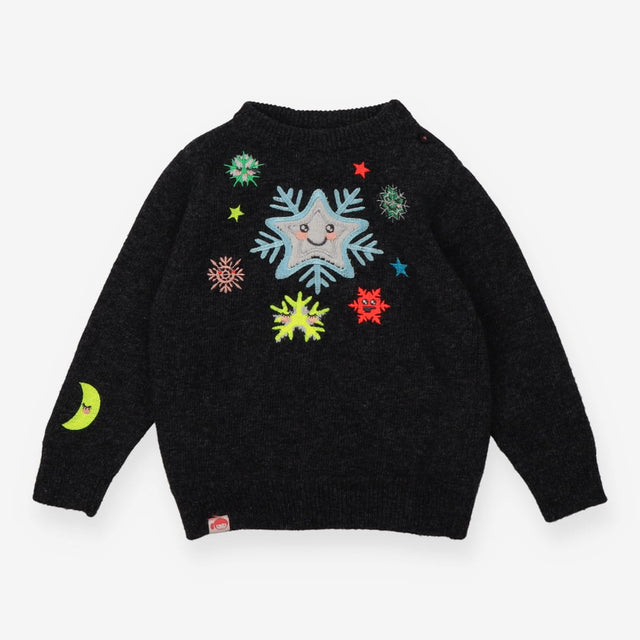 Sweater grey cashmere blend with snowflakes Tootsa