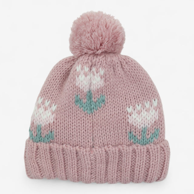 Pink Knit Bobble Hat & Mittens