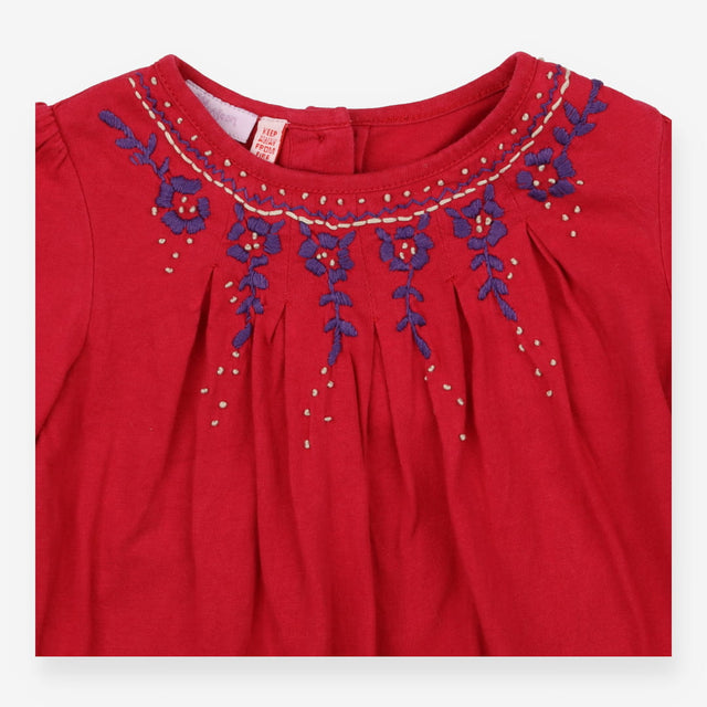 Tunic T-shirt Raspberry with Purple Floral Embroid