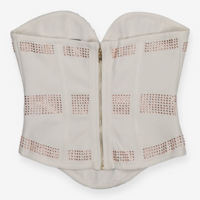 White Structured Corset Top Rose Gold Rhinestone