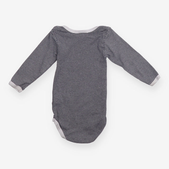 Bodysuit LS blue white stripe white edging