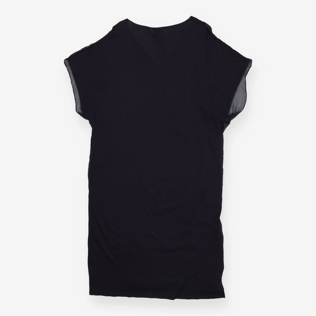 Navy Silk Blend Short Sleeve V-Neck Dress