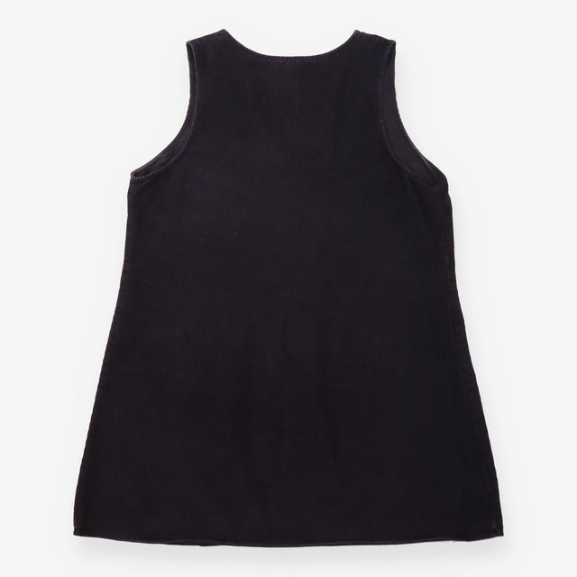Cotton Corduroy V Neck Pinafore Mini Dress Black