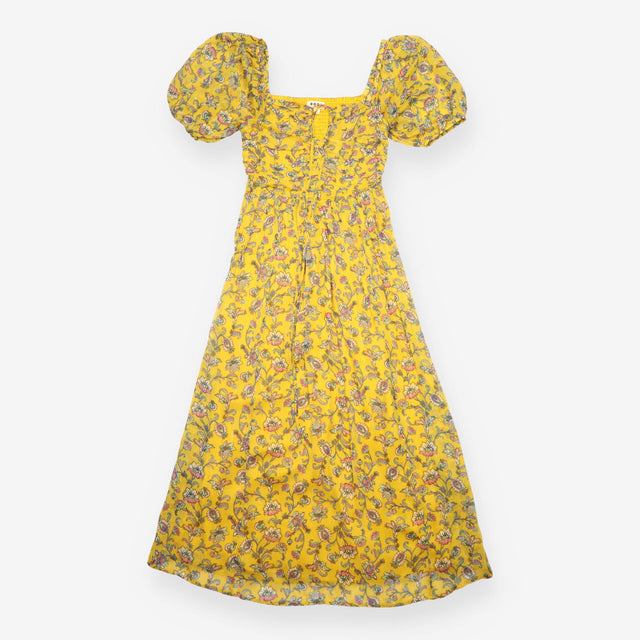 Boden Ochre Yellow Floral Metallic Lurex Smocked M