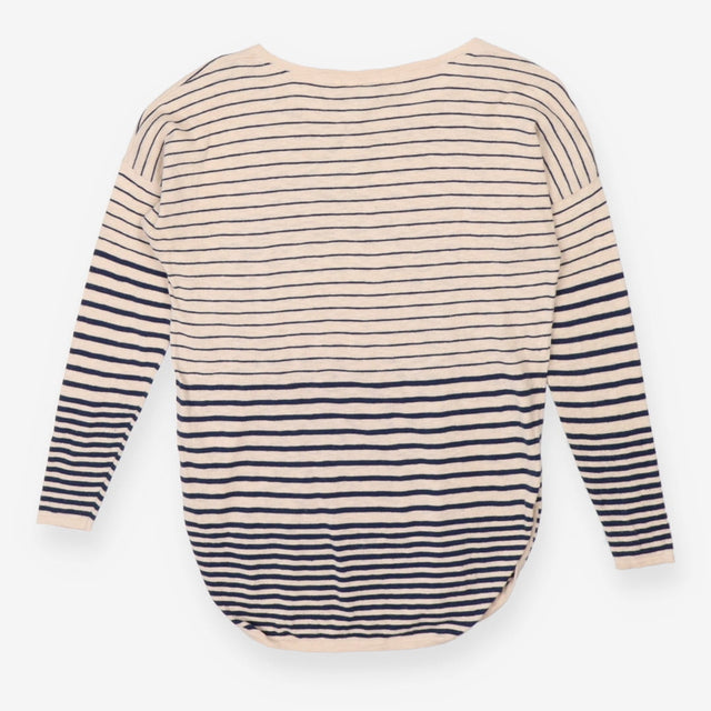 Cream and navy Breton long sleeve cotton knit top