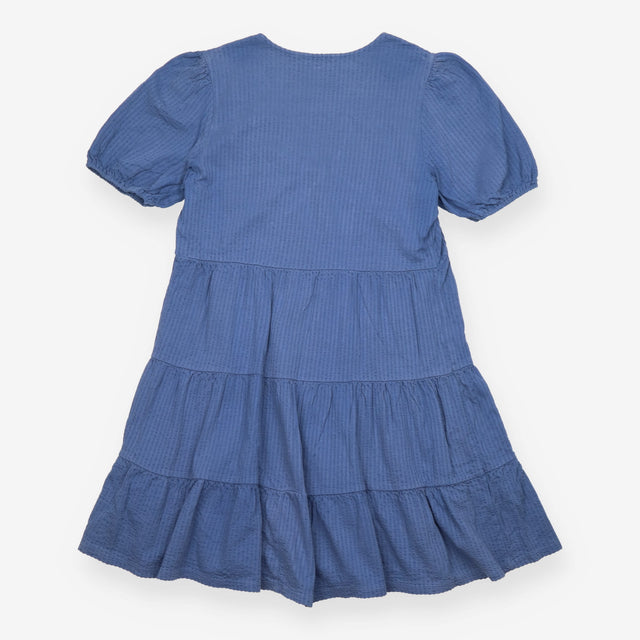 Blue Jersey Seersucker Tiered Mini Dress