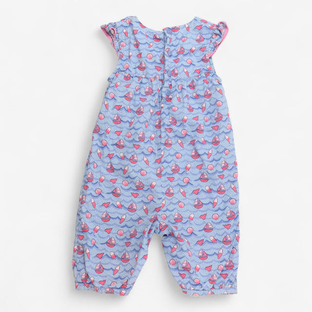 Woven Romper Blue and Pink Seaside Print