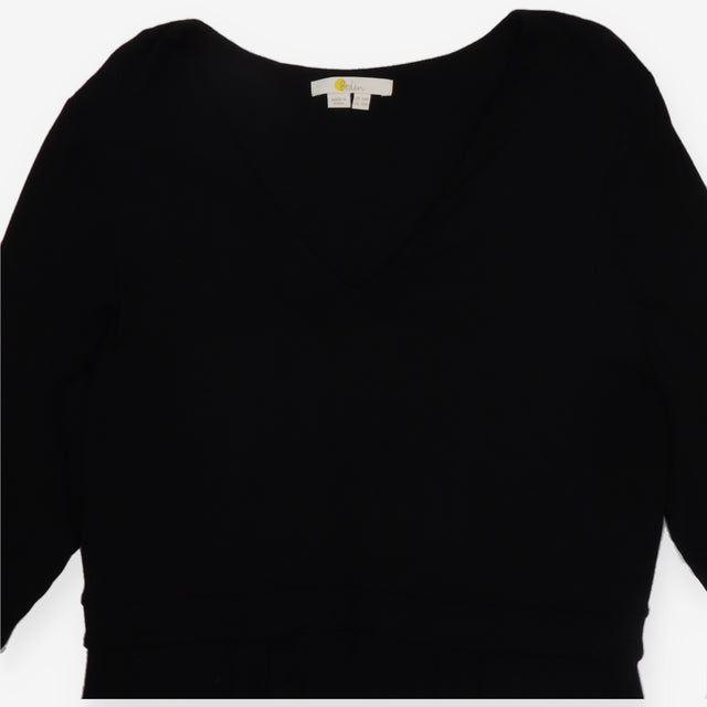 Black Jersey Midi Dress V Neck 3/4 Sleeve