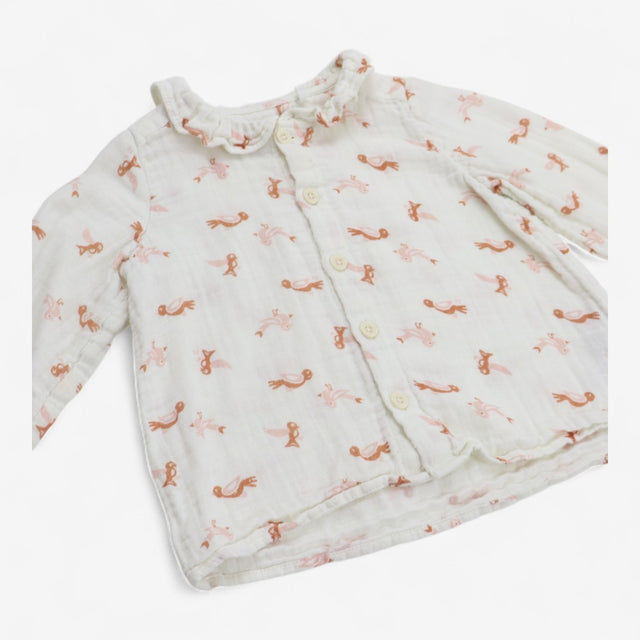 Blouse Cream with Pink and Brown Birds