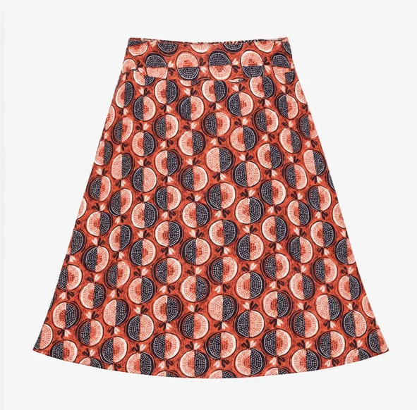 Skirt Midi Fig Fruit Print A Line Viscose
