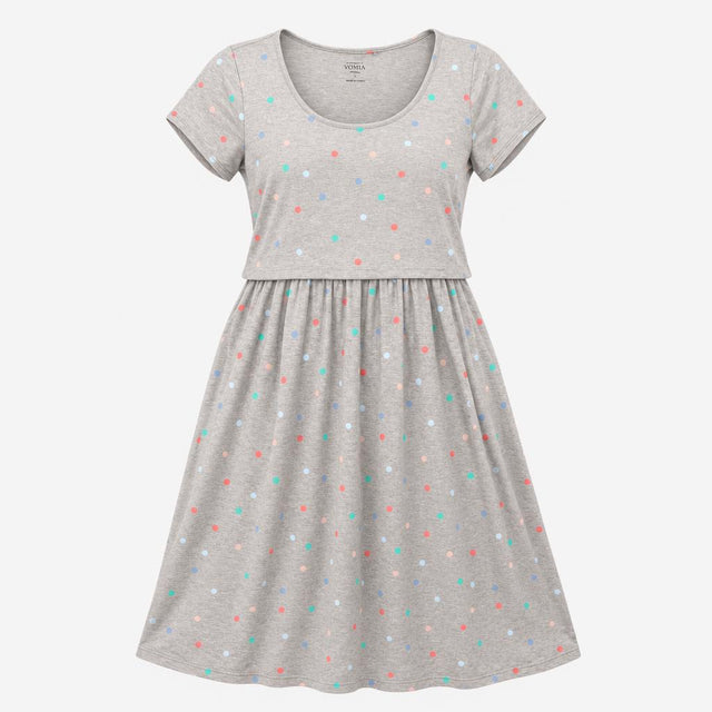 Grey Marl Pastel Polka Dot Cotton Stretch Double L