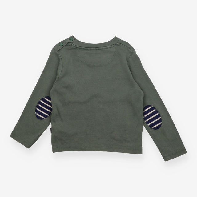 T-shirt long sleeve green with navy striped elbow