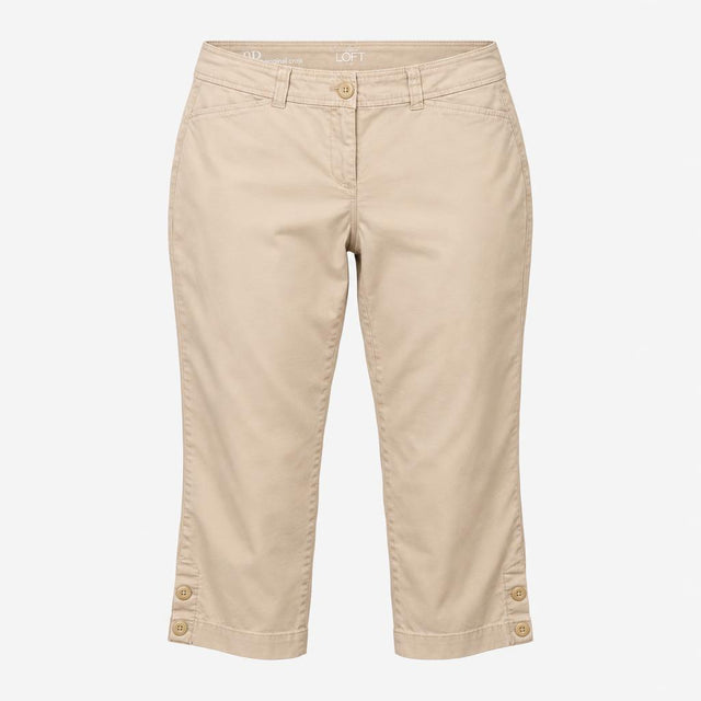 Beige Cropped Chino Trousers with Button Hem Detai