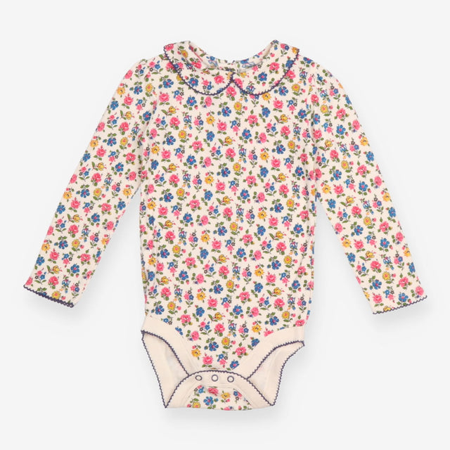 Bodysuit Long Sleeve Collared Cream Floral