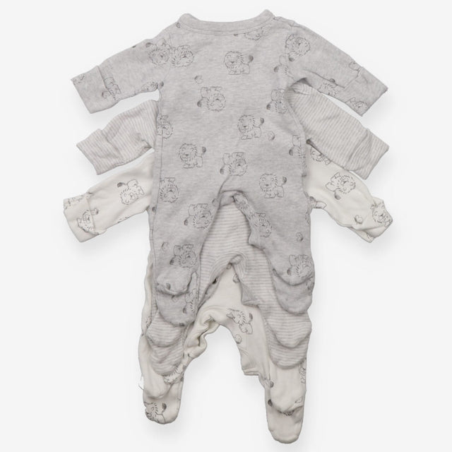 Grey and White Lion Sleepsuits 3 Pack