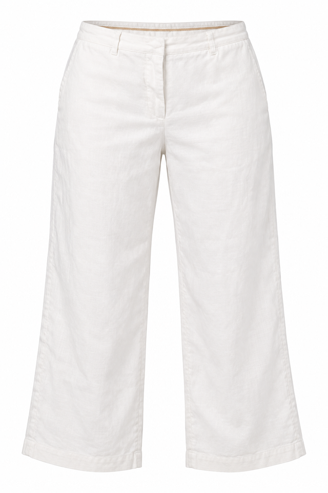 Trousers White Linen Straight Leg