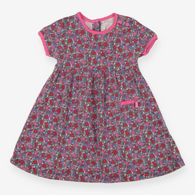 Pink and Red Flowers Dress with Pocket
