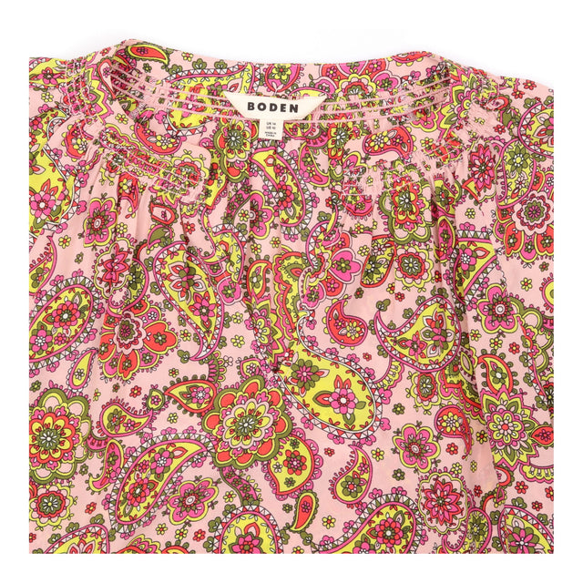 100% Silk Paisley Print V-Neck Blouse Pink