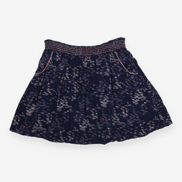Mini Skirt Navy Abstract Bird Print