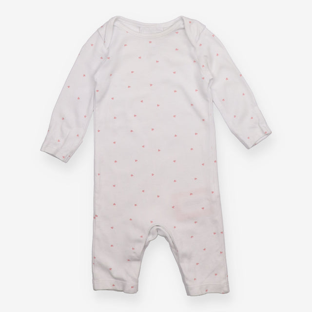 Sleepsuit footless white with pink hearts
