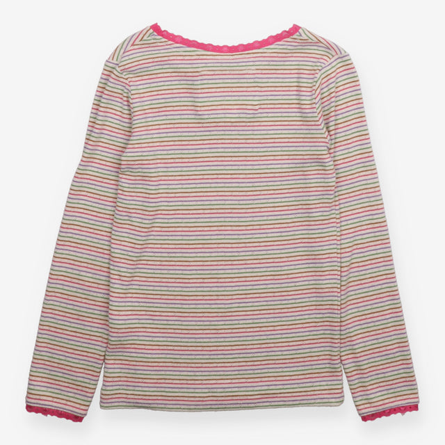 T-Shirt Long Sleeve Pink Lace Trim Striped