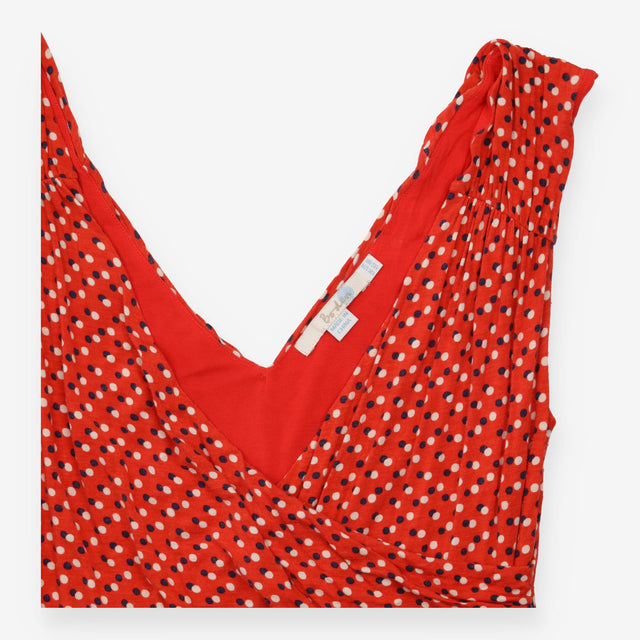 Red Polka Dot Sleeveless Jersey Wrap Style Dress
