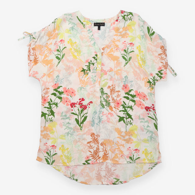 Floral Blouse Ivory Short Sleeve V-Neck