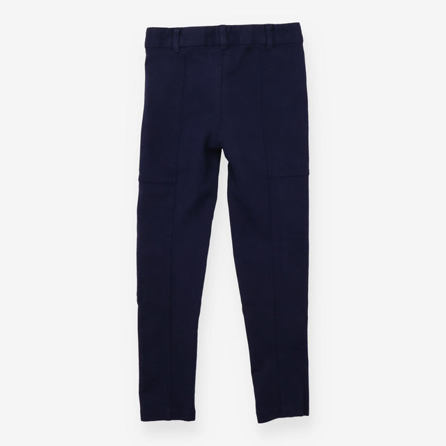 Navy stretch leggings with gold tag