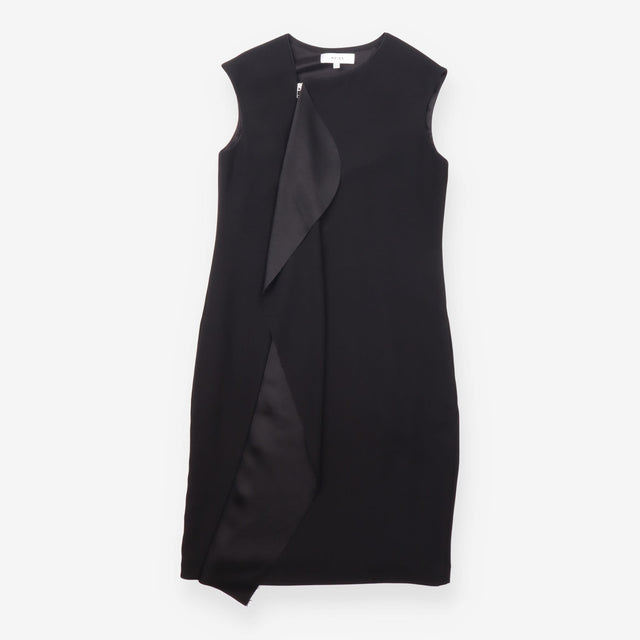 Shift Dress Black Asymmetric Ruffle Zip Detail
