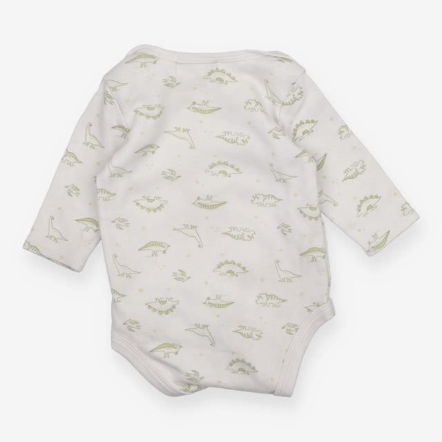Bodysuit white green dino outlines LS