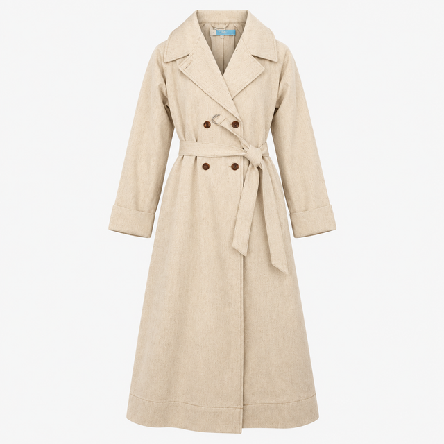 Coat Double Breasted Belted Trench Oatmeal